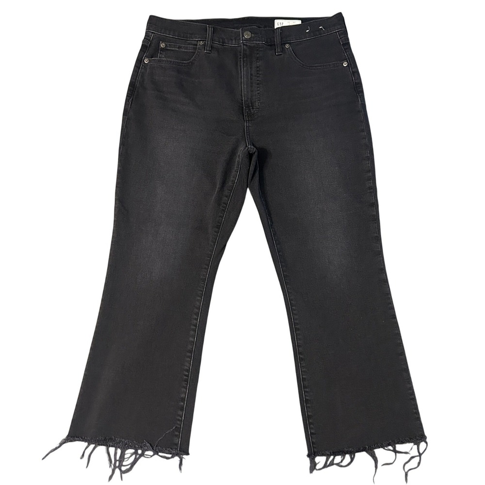 Gap Jeans Womens 16R Black Kick Fit High Rise Raw Hem Denim Pants 36x25